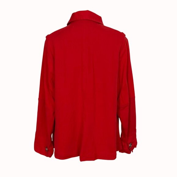 Avenue Jeans Barn Style Jacket Red Size 18/20 Denim Front Jersey Back Medallions - Picture 2 of 13